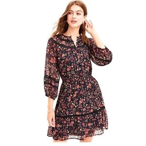 LOFT Floral Clip Tiered Button Dress